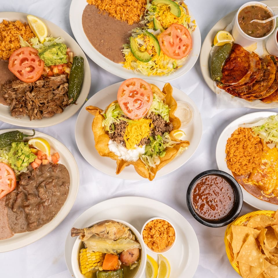 Taco salad, enchiladas and other Tex-Mex plates.