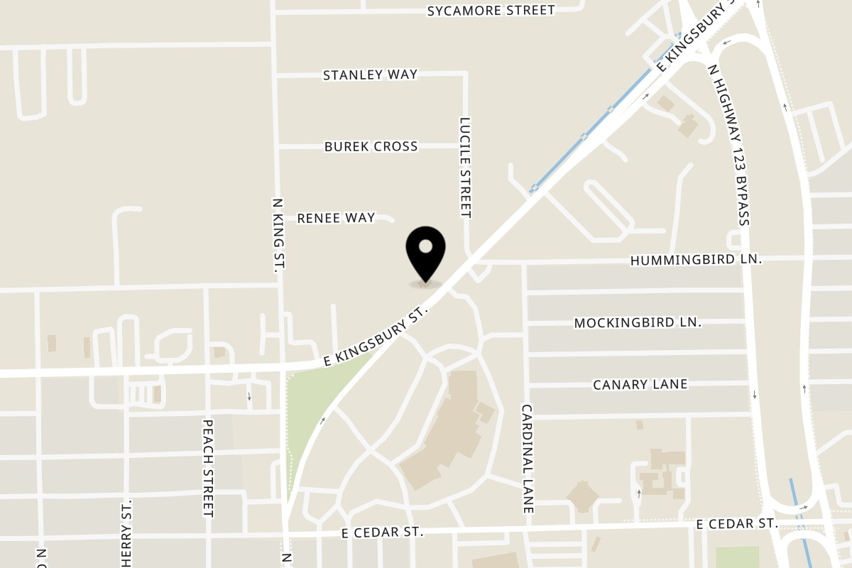 Map showing the location of Su Casa Café on 1142 E Kingsbury St in Seguin